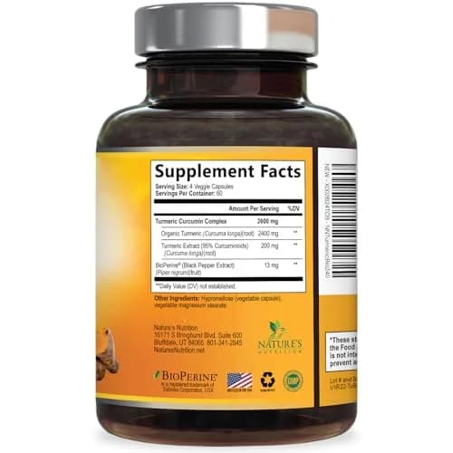 Nature's Nutrition Turmeric Curcumin Supplement 240 Capsules | 2400mg Organic Turmeric & BioPerine for Joint & Immune Support thumbnail 9