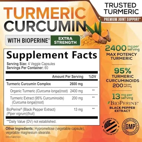 Nature's Nutrition Turmeric Curcumin Supplement 240 Capsules | 2400mg Organic Turmeric & BioPerine for Joint & Immune Support thumbnail 2