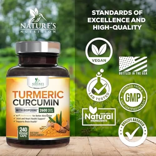 Nature's Nutrition Turmeric Curcumin Supplement 240 Capsules | 2400mg Organic Turmeric & BioPerine for Joint & Immune Support thumbnail 4