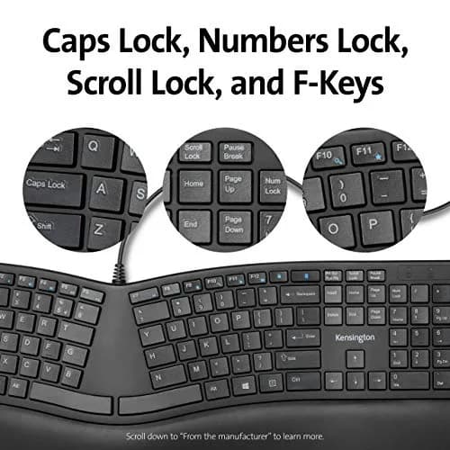 Kensington Pro Fit Ergonomic Wired Keyboard- Black (K75400US) | Adjustable split & sloped design for comfort thumbnail 5