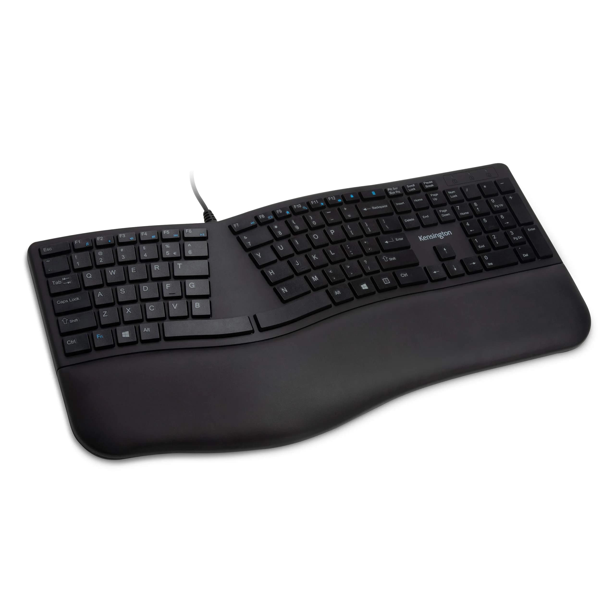 Kensington Pro Fit Ergonomic Wired Keyboard- Black (K75400US) | Adjustable split & sloped design for comfort — Black