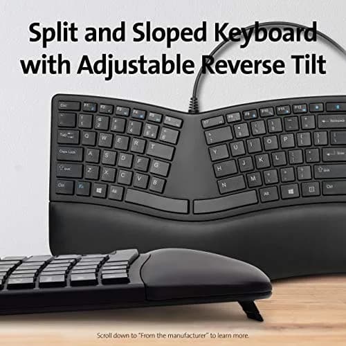 Kensington Pro Fit Ergonomic Wired Keyboard- Black (K75400US) | Adjustable split & sloped design for comfort thumbnail 2