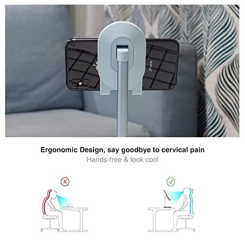 Bright Stone Adjustable Phone Stand for Desk, Compatible with 4"-12.9" Phones/Tablets/iPhone/iPad/Switch (Blue) | Stable Aluminum Alloy Bracket thumbnail 3