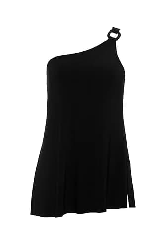 MagicSuit Women's Swimwear Solid Amal One Shoulder Swimdress, Black, Size 8 | Flattering Slimming Fit with Removable Cups thumbnail 5