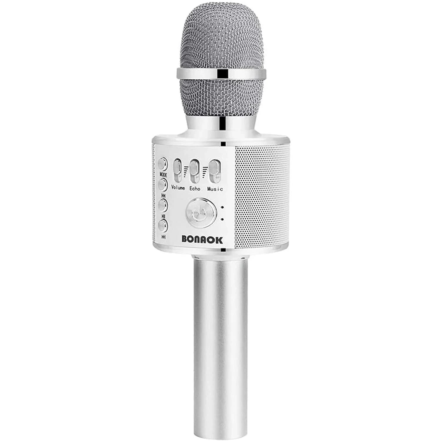 BONAOK Bluetooth Karaoke Microphone Silver | Portable Handheld Mic for Adults & Kids - main product image