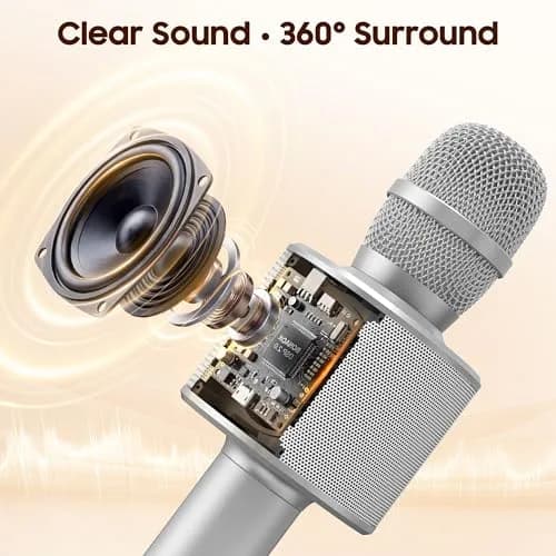 BONAOK Bluetooth Karaoke Microphone Silver | Portable Handheld Mic for Adults & Kids - view 2