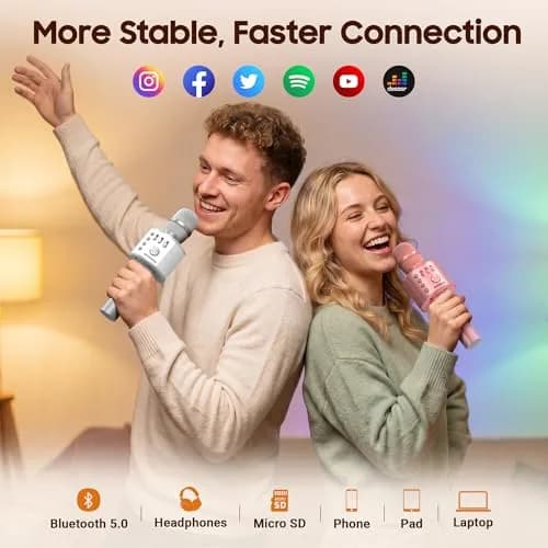 BONAOK Bluetooth Karaoke Microphone Silver | Portable Handheld Mic for Adults & Kids - view 3