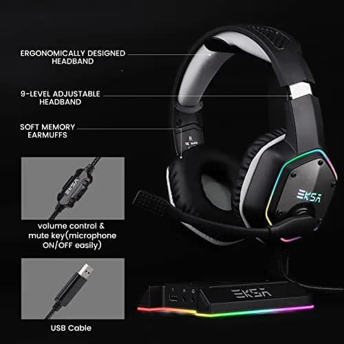 EKSA E1000 USB Gaming Headset with Mic, 7.1 Surround Sound | PC & PS4 Compatible thumbnail 8