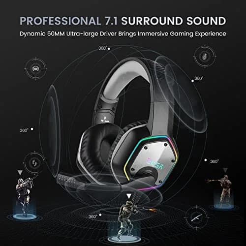 EKSA E1000 USB Gaming Headset with Mic, 7.1 Surround Sound | PC & PS4 Compatible thumbnail 3