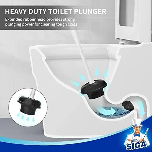 MR.SIGA Toilet Plunger and Bowl Brush Combo for Bathroom Cleaning, White | Heavy Duty & Space Saving thumbnail 4