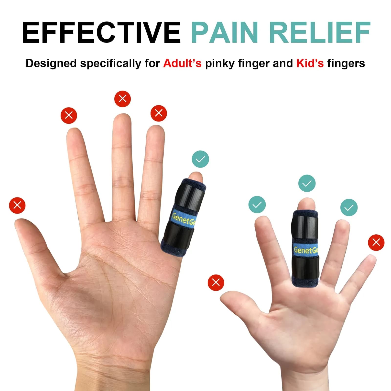 GenetGo Small Finger Splint 2 Pack Blue | Stabilizes Broken Pinky Finger for Arthritis Pain - view 3