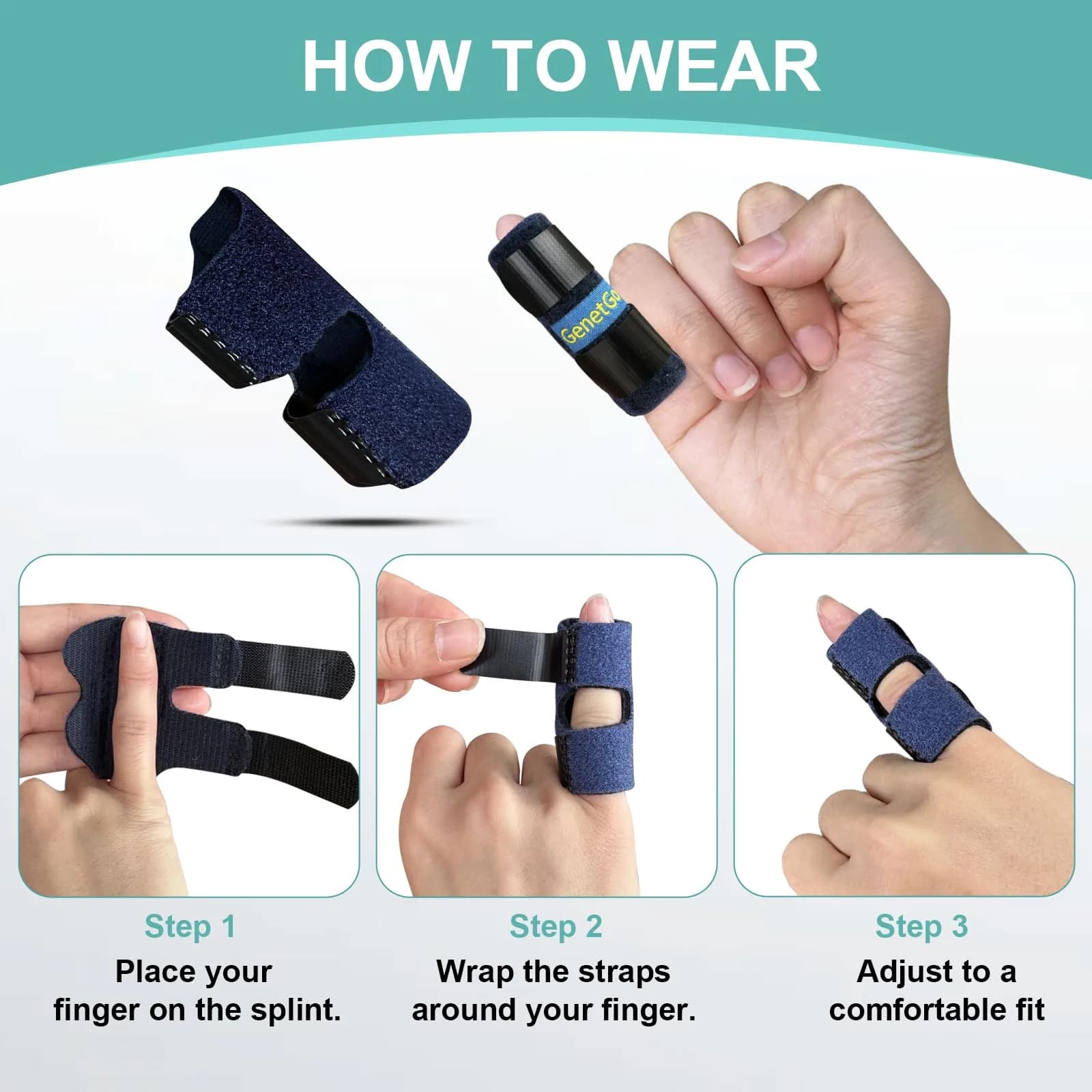 GenetGo Small Finger Splint 2 Pack Blue | Stabilizes Broken Pinky Finger for Arthritis Pain - view 4