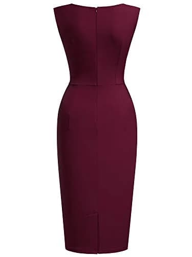 Miusol Women's Retro Ruffle Style Slim Work Pencil Dress Burgundy | Classic Office & Party Wear thumbnail 5