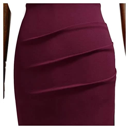 Miusol Women's Retro Ruffle Style Slim Work Pencil Dress Burgundy | Classic Office & Party Wear thumbnail 7