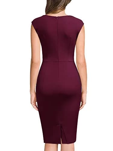 Miusol Women's Retro Ruffle Style Slim Work Pencil Dress Burgundy | Classic Office & Party Wear thumbnail 2
