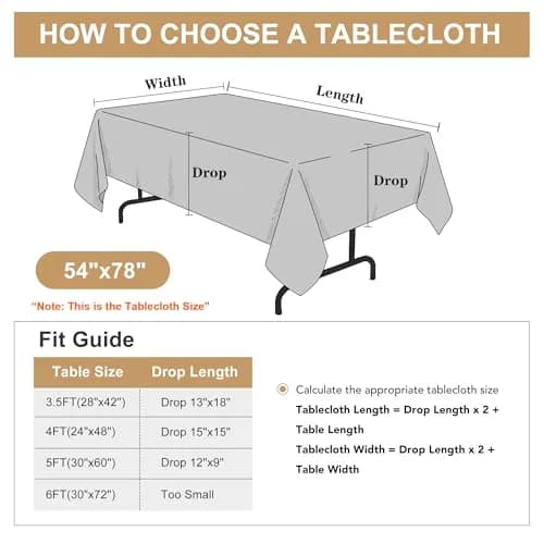 sancua Rectangle Tablecloth for 4 Foot Tables 54x78 Inch | Blue, Wrinkle-Free Polyester thumbnail 7