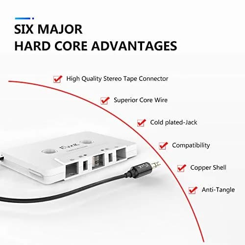 Elook Car Cassette Aux Adapter with 3.5 mm Headphone Jack, White | Vintage Car Audio Accessory thumbnail 4