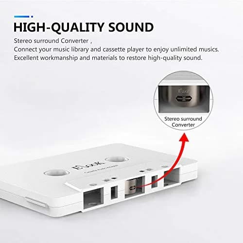 Elook Car Cassette Aux Adapter with 3.5 mm Headphone Jack, White | Vintage Car Audio Accessory thumbnail 2