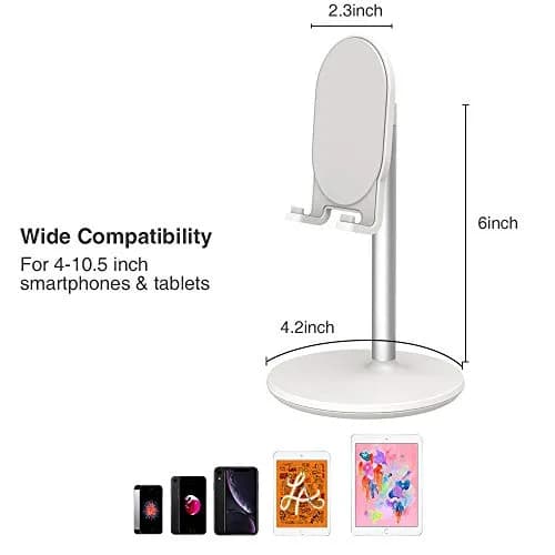 Bright Stone Adjustable Phone Stand for Desk, White | Compatible with 4"-12.9" Phones/Tablets thumbnail 4
