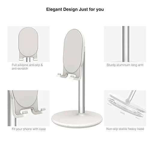 Bright Stone Adjustable Phone Stand for Desk, White | Compatible with 4"-12.9" Phones/Tablets thumbnail 6