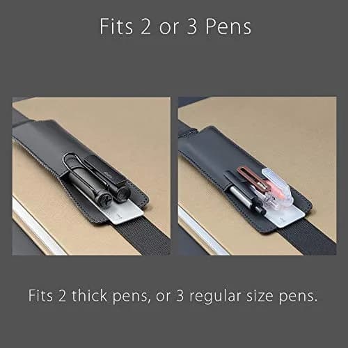 diodrio Adjustable Elastic Band Pen Holder, Black | Fits 8"-11" Notebooks, PU Leather thumbnail 5