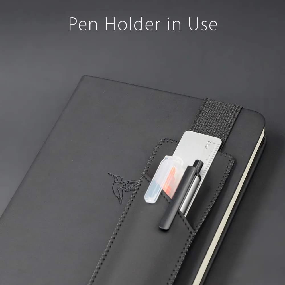 diodrio Adjustable Elastic Band Pen Holder, Black | Fits 8"-11" Notebooks, PU Leather - view 6