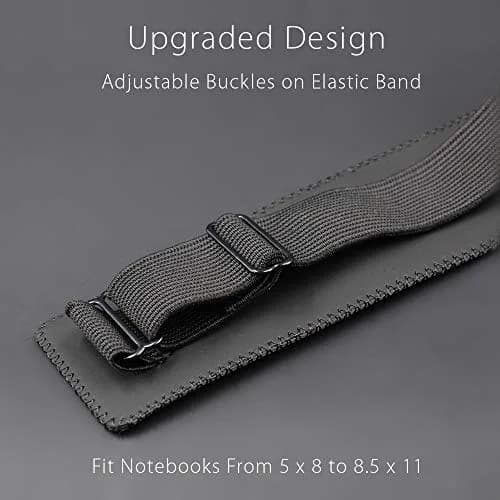 diodrio Adjustable Elastic Band Pen Holder, Black | Fits 8"-11" Notebooks, PU Leather thumbnail 2