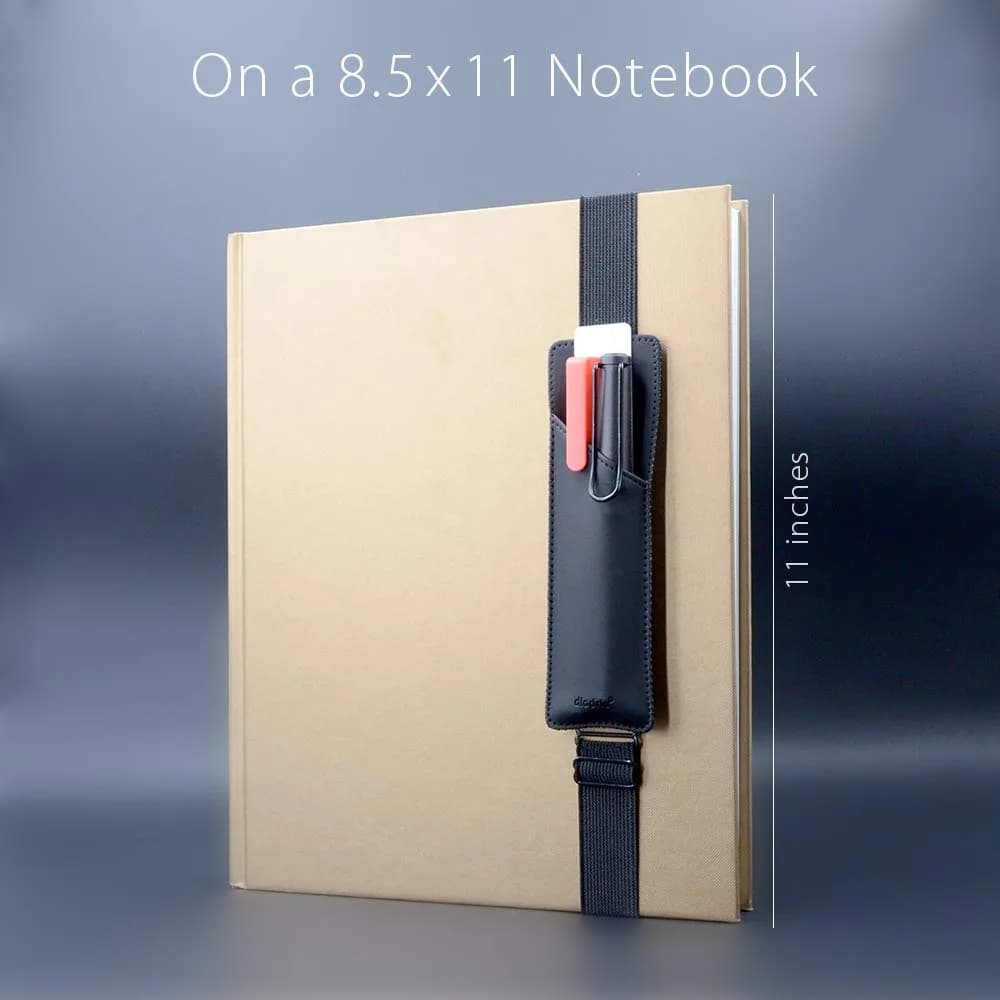 diodrio Adjustable Elastic Band Pen Holder, Black | Fits 8"-11" Notebooks, PU Leather - view 4