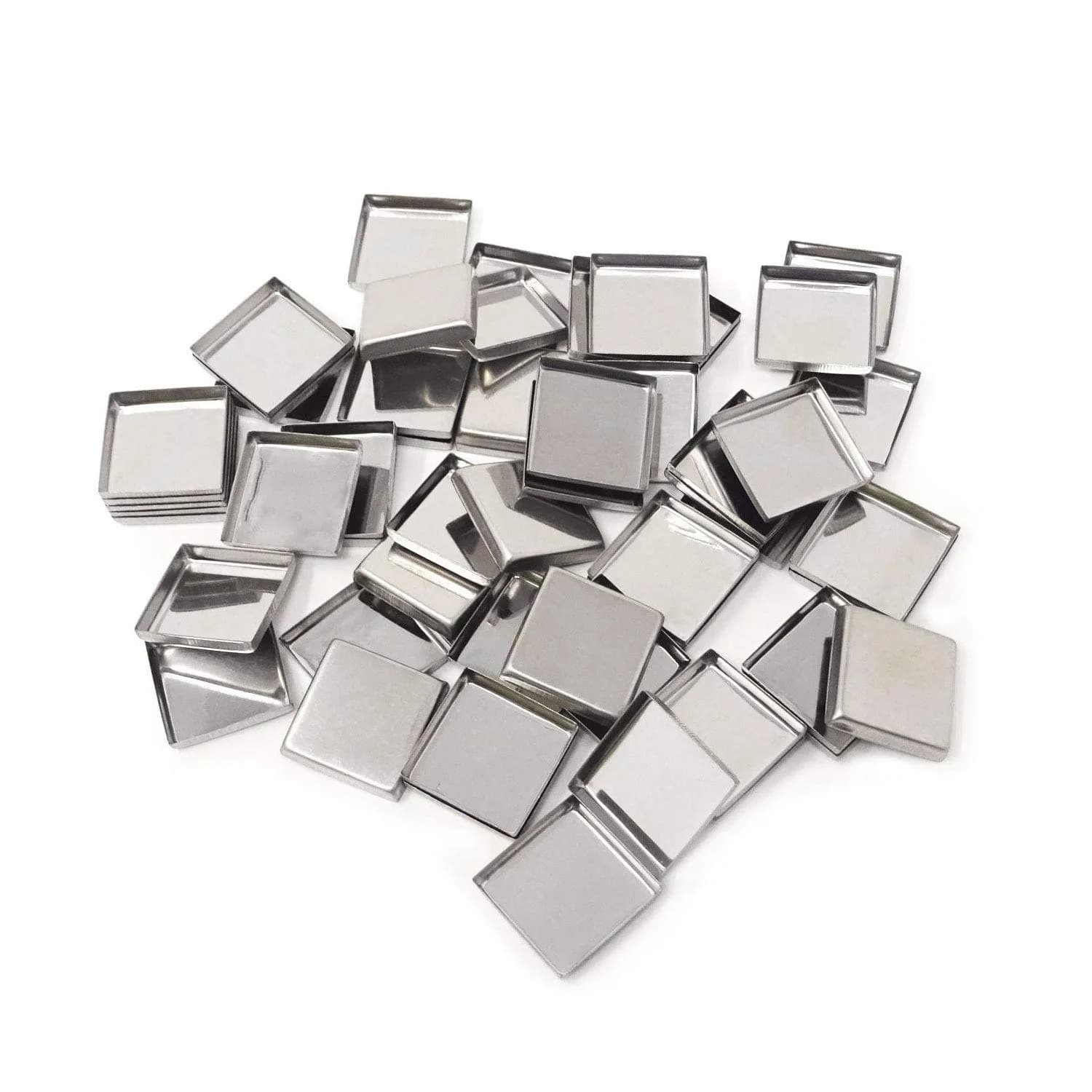 Honbay 56PCS Metal Makeup Pans Square Empty Eyeshadow Blush Lipstick Organizer (26mm, 5mm Height) | Stainless Steel Cosmetic Trays — Silver