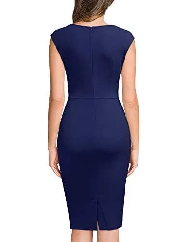 Miusol Women's Retro Ruffle Style Slim Work Pencil Dress A-Navy Blue | Sleeveless, Knee-Length, Business Casual Sheath Dress for Women, Strechy Fabric thumbnail 2