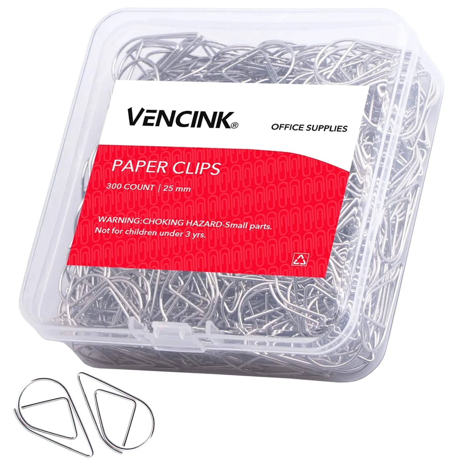 VENCINK Silver Teardrop Paper Clips 300 pcs | Durable Stainless Steel Office & School Supplies — Silver