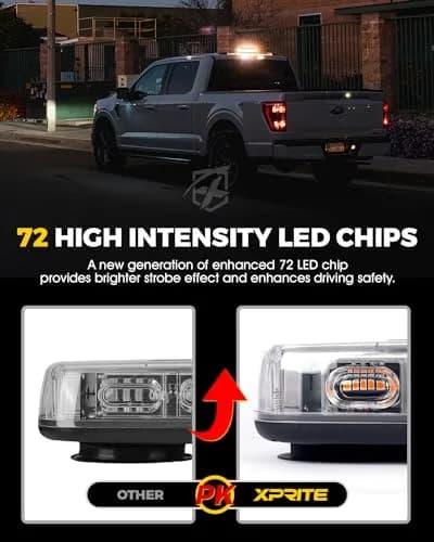 Xprite 12" 72LED Rooftop Strobe Light Bar with Magnetic Base | 12V-24V Amber Emergency Beacon for Construction Vehicles, Trucks, Snow Plows thumbnail 2