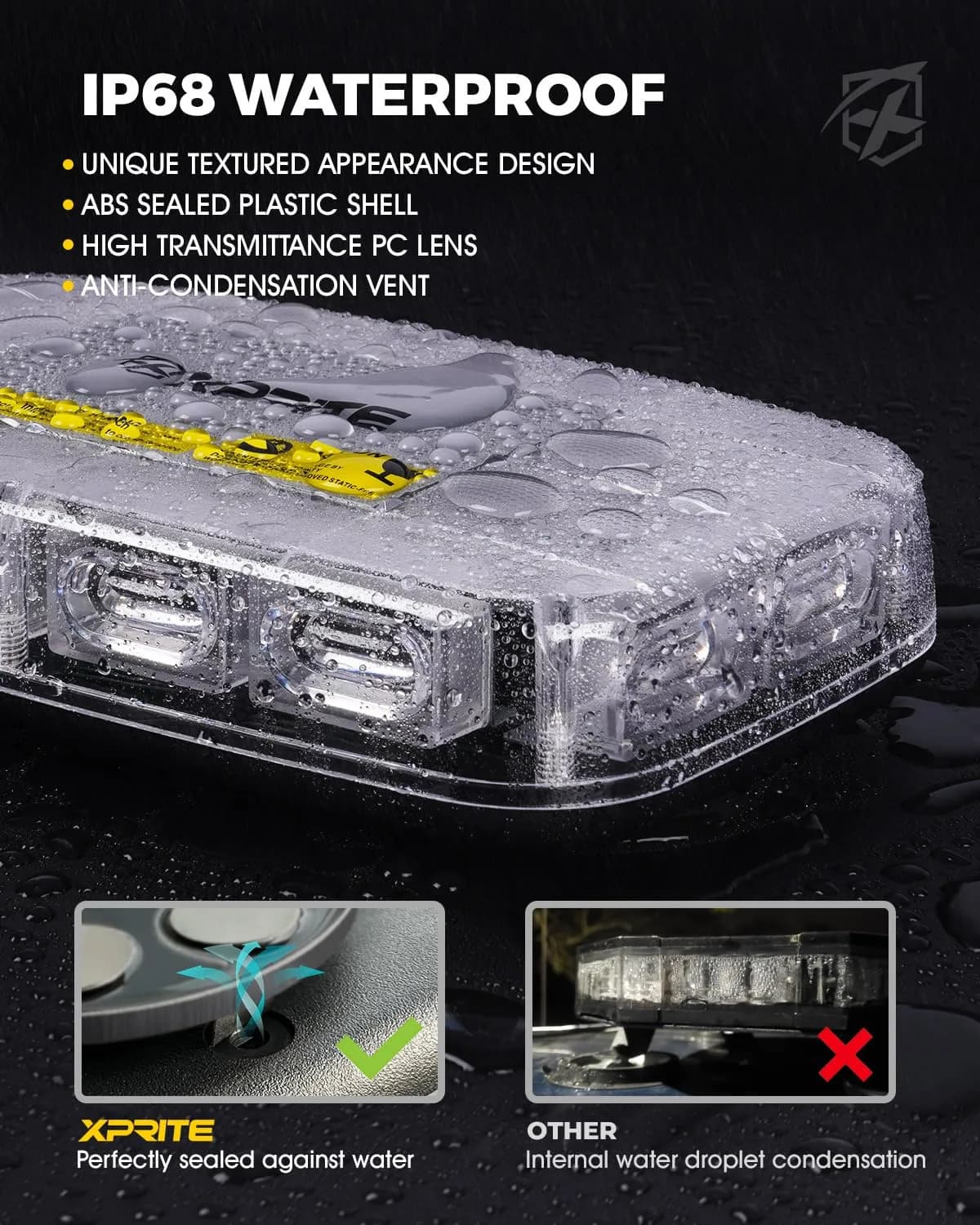 Xprite 12" 72LED Rooftop Strobe Light Bar with Magnetic Base | 12V-24V Amber Emergency Beacon for Construction Vehicles, Trucks, Snow Plows - view 3