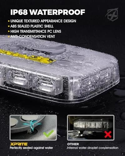 Xprite 12" 72LED Rooftop Strobe Light Bar with Magnetic Base | 12V-24V Amber Emergency Beacon for Construction Vehicles, Trucks, Snow Plows thumbnail 3