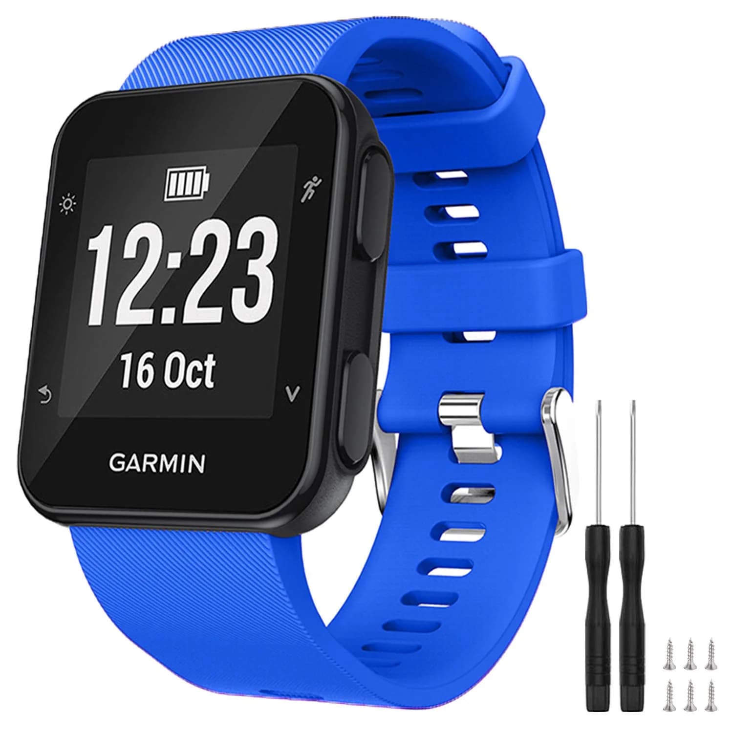 TopPerfekt Silicone Watch Band for Garmin Forerunner 35 | 24mm (0.94 Inch) Slate (Black Buckle) — 1- Blue