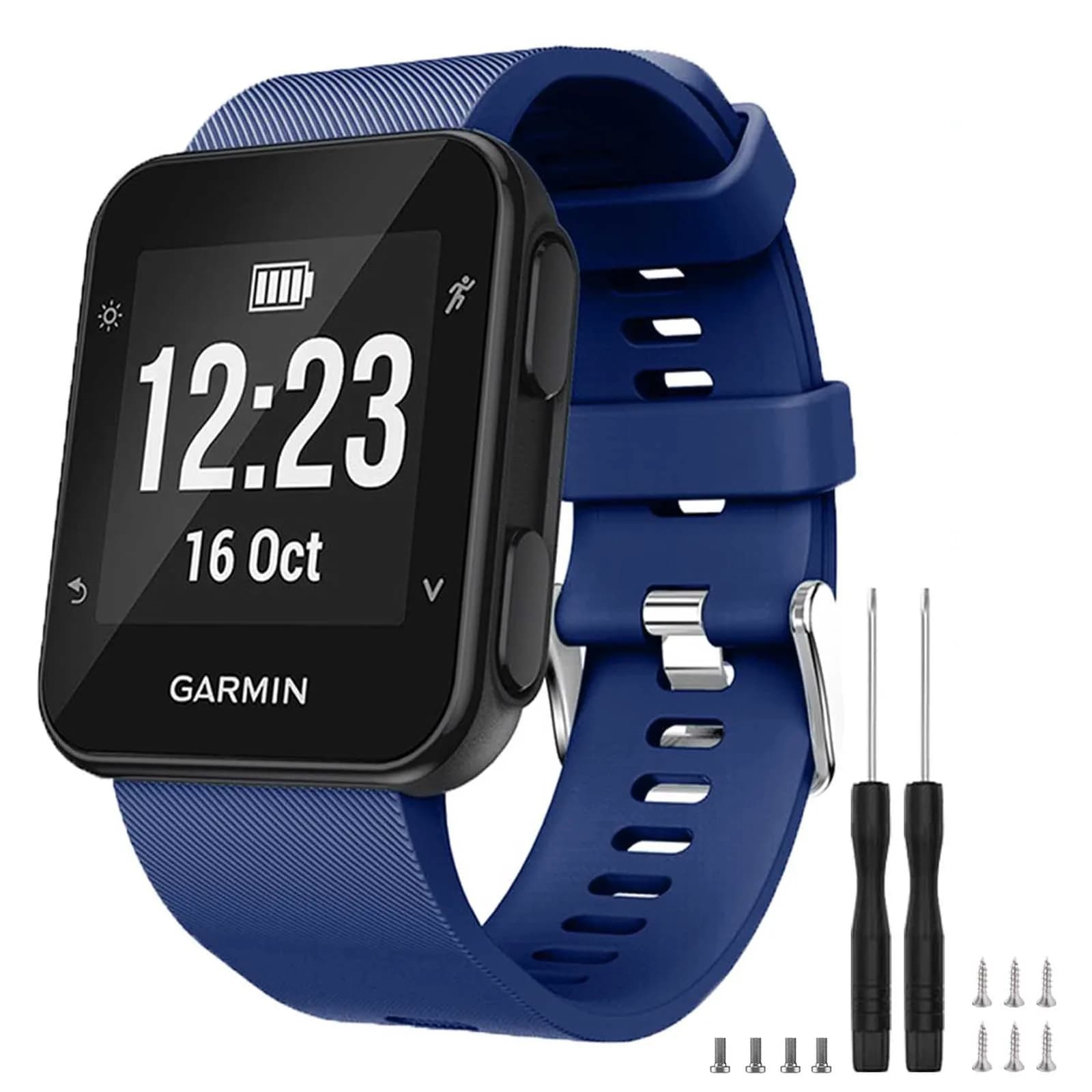 TopPerfekt Silicone Watch Band for Garmin Forerunner 35 | 24mm (0.94 Inch) Slate (Black Buckle) — 1- Navy