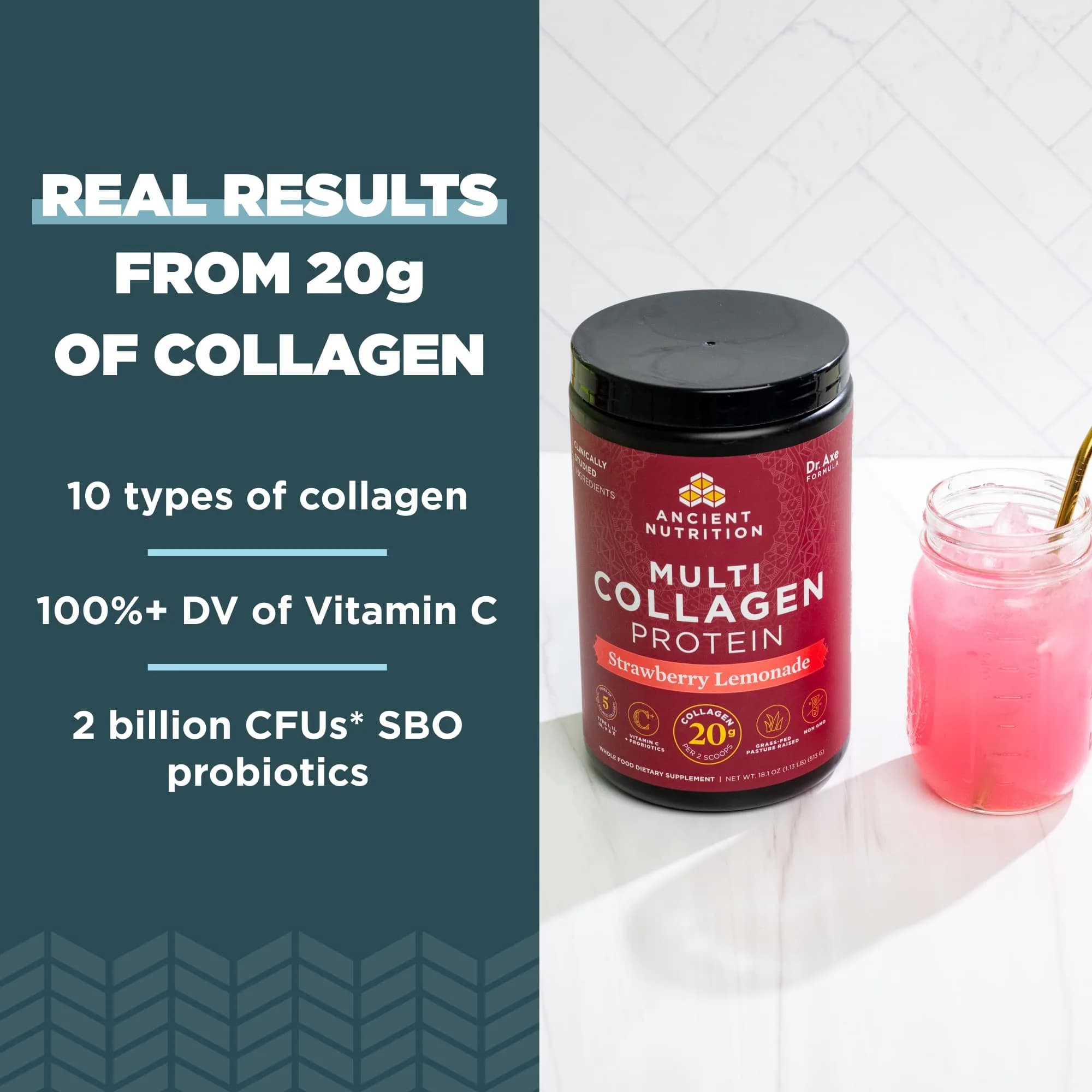 Ancient Nutrition Multi Collagen Protein Powder Strawberry Lemonade 24 Servings | Supports Skin, Joints, Gut Health - view 3