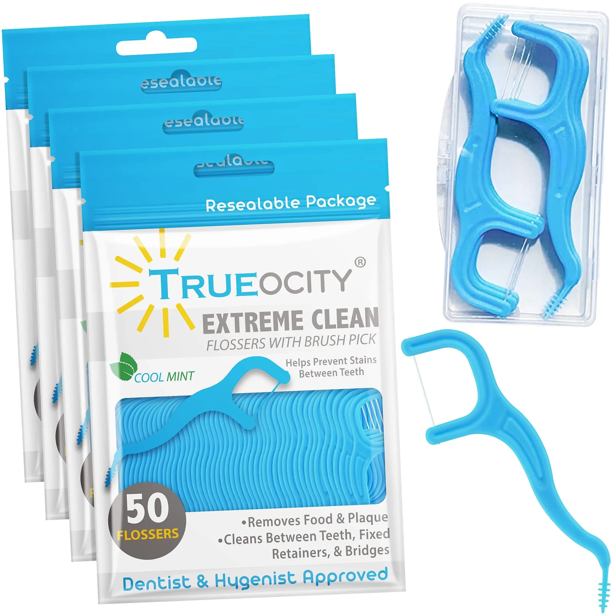 Trueocity Mint Dental Floss Picks 200 Count | Sensitive Gums Glide & Clean - main product image