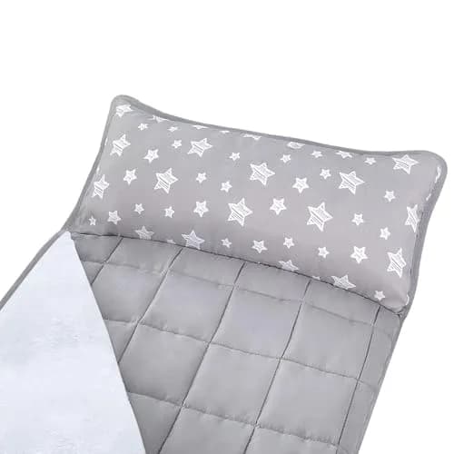 Moonsea Toddler Nap Mat with Pillow and Fleece Minky Blanket Grey | Soft, Portable & Machine Washable thumbnail 2