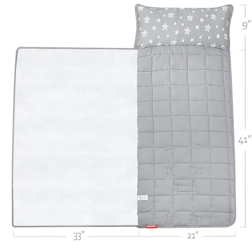 Moonsea Toddler Nap Mat with Pillow and Fleece Minky Blanket Grey | Soft, Portable & Machine Washable thumbnail 4