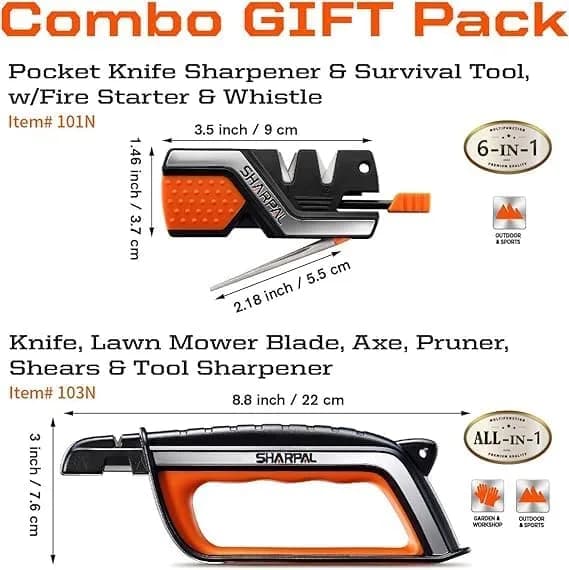 SHARPAL Pocket Knife Sharpener & Garden Tool Sharpener Combo Gift Pack | 6-In-1 Survival Tool with Fire Starter & Whistle - view 2