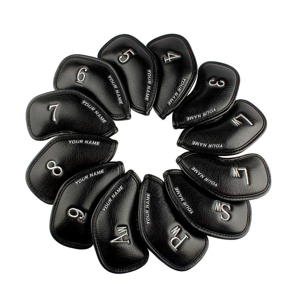 CRAFTSMAN GOLF 12pcs Synthetic Leather Iron Head Covers Set Water-proof Oversize | Fits All Brands — Custom 1set Black for Right (12pcs)