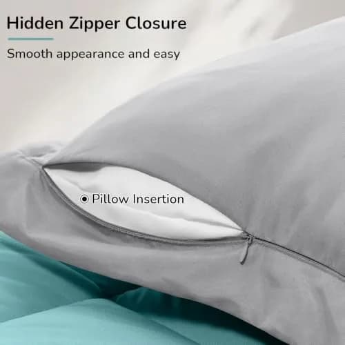 downluxe Twin Comforter Set Light Blue/Gray | Soft Reversible 2-Piece Bedding thumbnail 7