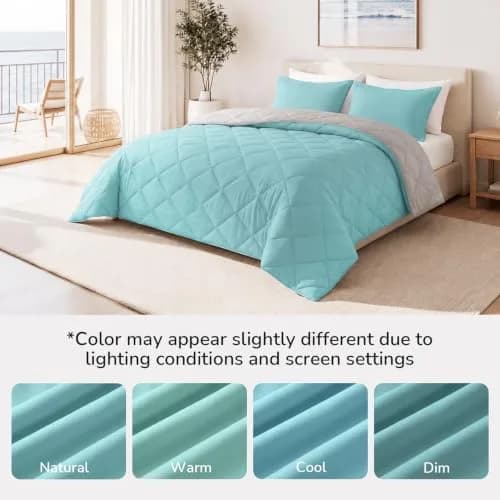 downluxe Twin Comforter Set Light Blue/Gray | Soft Reversible 2-Piece Bedding thumbnail 8