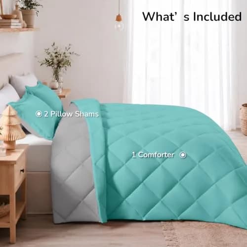 downluxe Twin Comforter Set Light Blue/Gray | Soft Reversible 2-Piece Bedding thumbnail 9