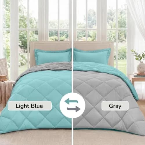 downluxe Twin Comforter Set Light Blue/Gray | Soft Reversible 2-Piece Bedding thumbnail 2