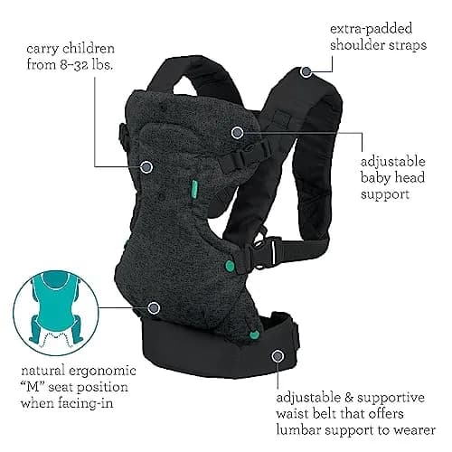 Infantino Flip 4-in-1 Baby Carrier Convertible Ergonomic, Black Denim | Adjustable, Ergonomic & Grow-with-Your Baby (70-120 chars) thumbnail 5