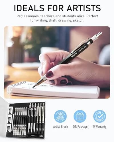 Nicpro 6PCS Art Mechanical Pencil Set with 0.5/0.7/0.9/2.0mm Leads & Erasers | Value Pack for Students & Professionals thumbnail 6