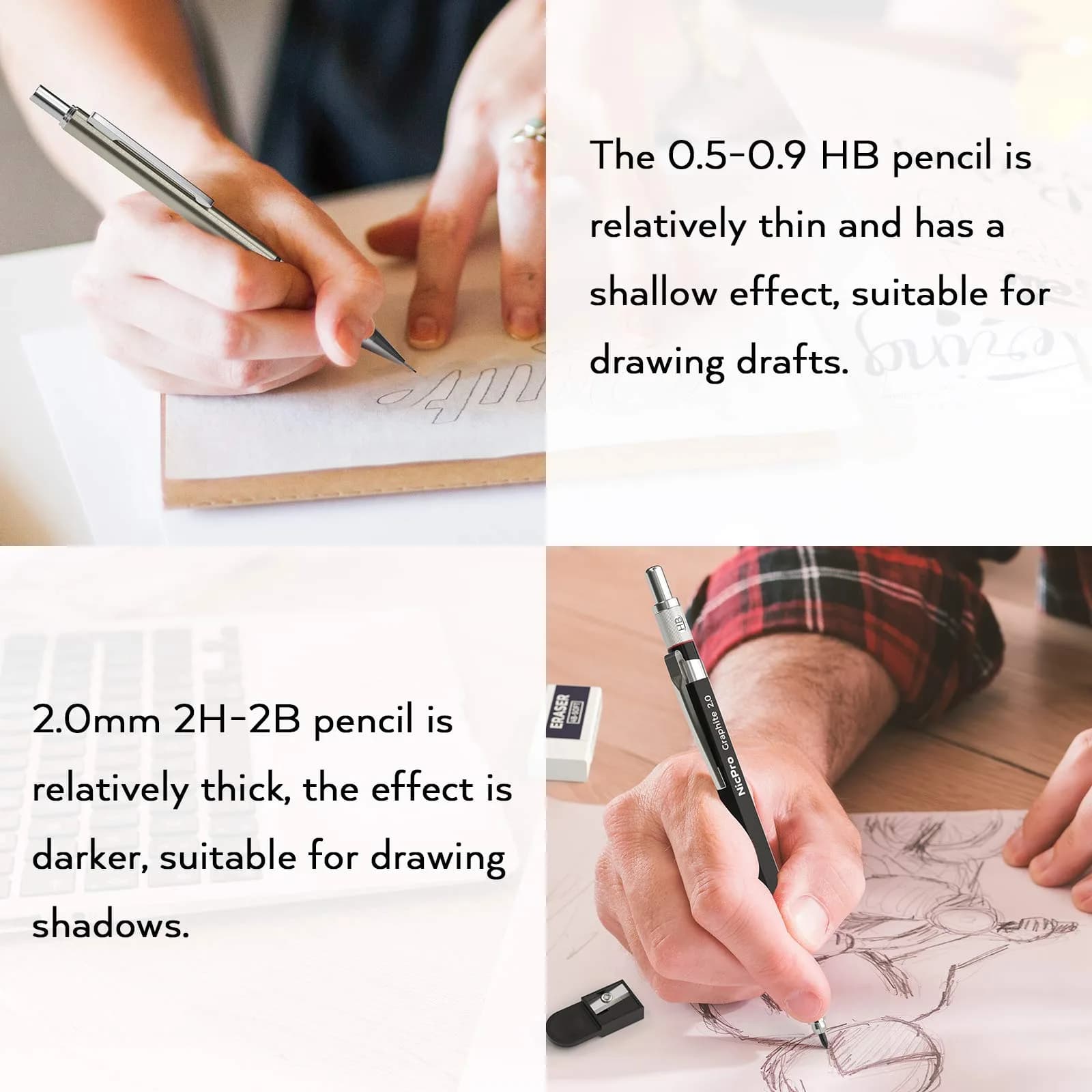 Nicpro 6PCS Art Mechanical Pencil Set with 0.5/0.7/0.9/2.0mm Leads & Erasers | Value Pack for Students & Professionals - view 8