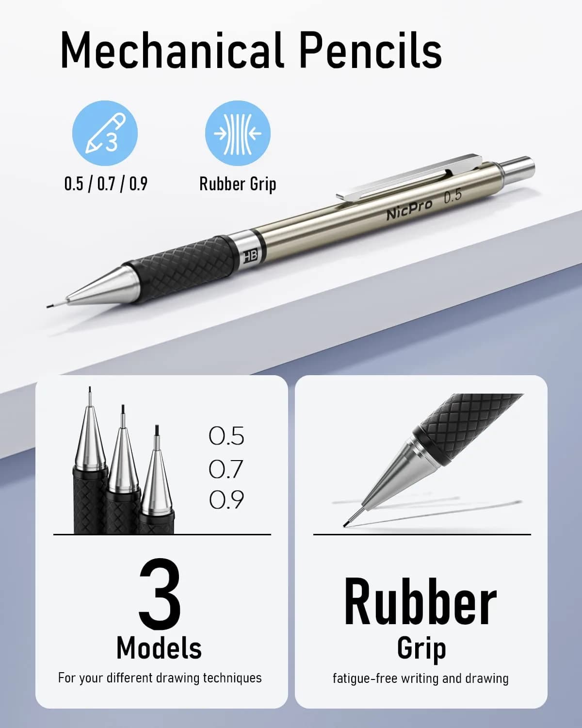 Nicpro 6PCS Art Mechanical Pencil Set with 0.5/0.7/0.9/2.0mm Leads & Erasers | Value Pack for Students & Professionals - view 3